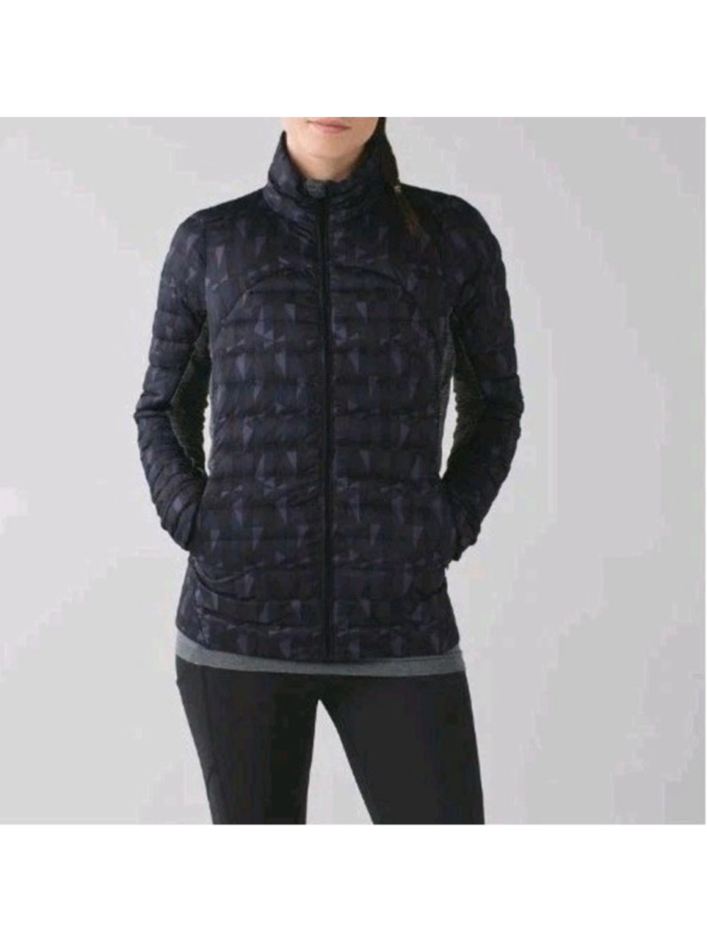 Lululemon Fluff Off Jacket Size 4 Stained Glass Love Nightfall Black Down Puffer